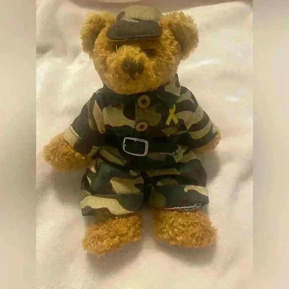 Plushland Camo Teddy Bear Yellow Ribbon (stands for hope) brown tan stuffed - Picture 2 of 3